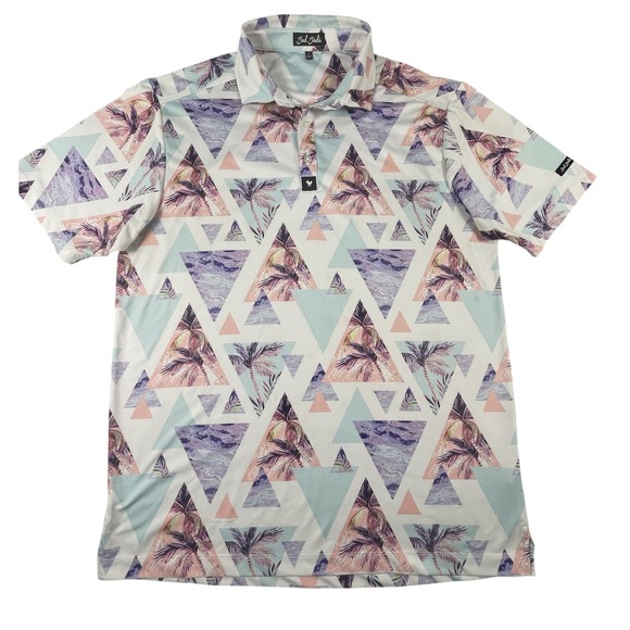 Bad Birdie Other - Bad Birdie Polo Shirt Mens L Multicolor Palm Tree Geometric Performance Golf Top